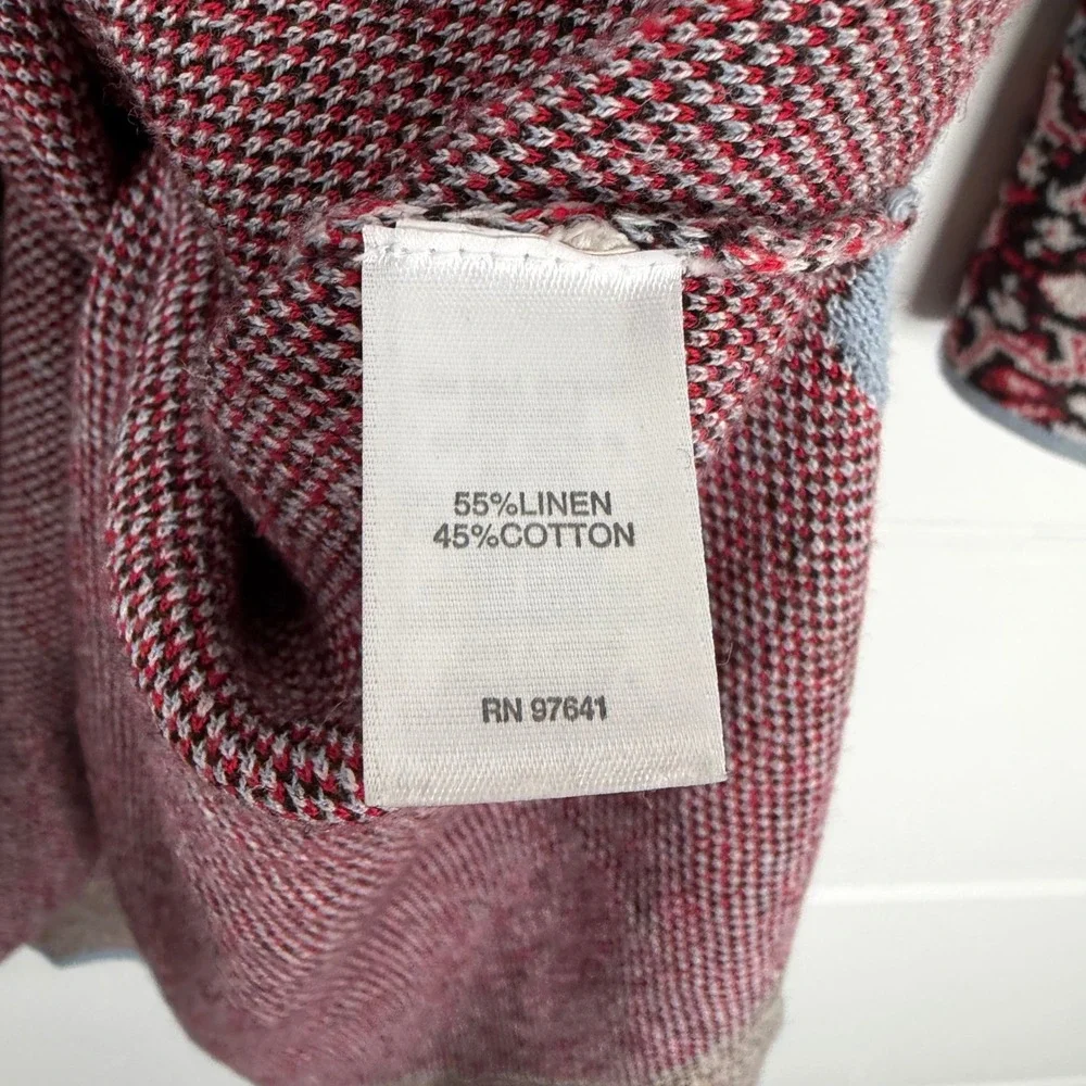 J Jill Large Linen Cotton Knit Sweater 3/4‎ Sleeve Boho Lagenlook Geometric